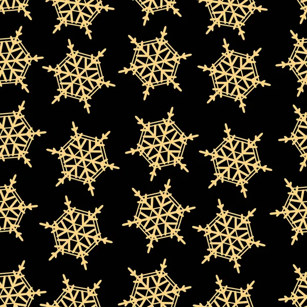 ゴールデン スノーフレーク単純なシームレス パターン メリー クリスマス 新年あけましておめでとうございますお祝いのシンボル ベクトル図 — ストックベクタ