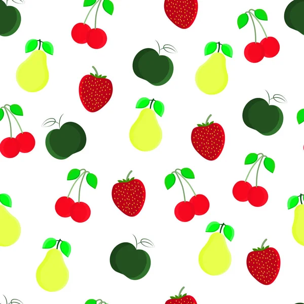 Плоды Бесшовной Картины Вишня Яблоко Клубника Груша Хорошо Подходит Текстиля — стоковый вектор