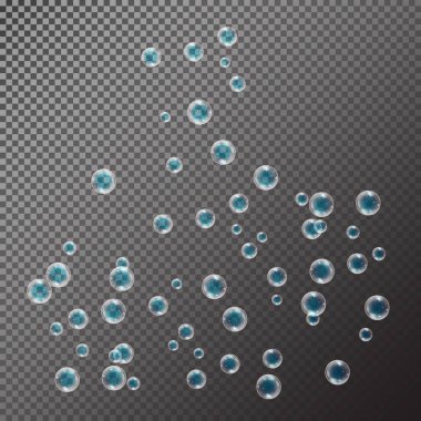 Siyah şeffaf arka plan üzerinde izole gökkuşağı yansıma kümesi ile gerçekçi sabun köpüğü. vektör çizimi