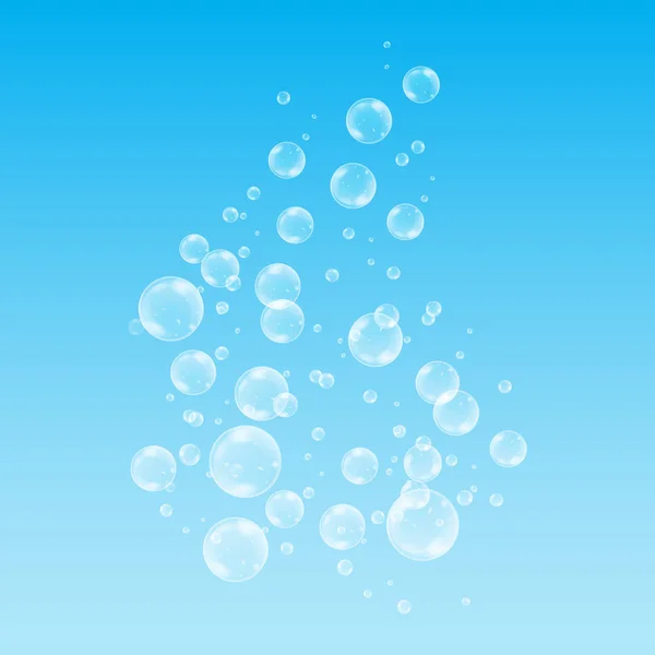 Realistic Soap Bubbles Rainbow Reflection Set Isolated Blue Background Vector — Stock Vector