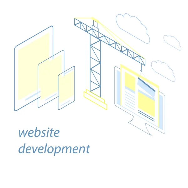 Projeto Isométrico Plano Site Construção Processo Construção Página Web Layout — Vetor de Stock