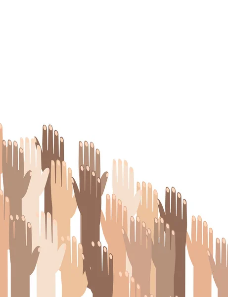 Πολυφυλετικές Πολύχρωμο Λαών Χέρια Αυξάνεται Εικονογράφηση Διάνυσμα Φόντο Ημέρα Ανθρωπίνων — Διανυσματικό Αρχείο