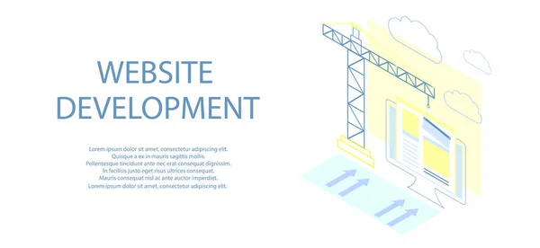 Flat Isometric Design Website Construction Web Page Building Process Site — Stock Vector