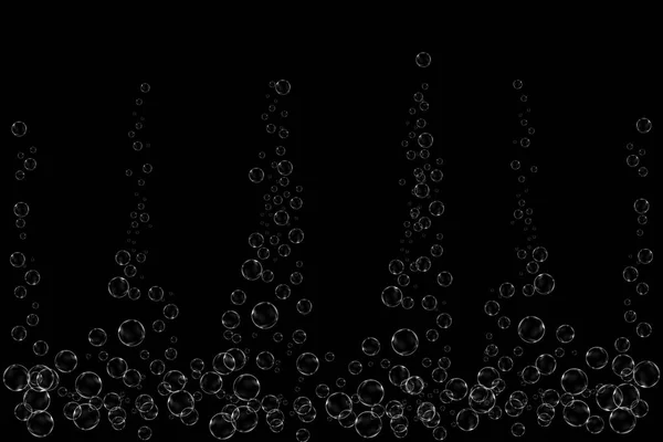 Realistische Seifenblasen Die Isoliert Auf Dem Schwarzen Hintergrund Platziert Sind — Stockvektor