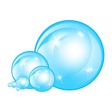 Beyaz arka plan üzerinde izole gerçekçi sabun köpüğü küme. vektör çizimi