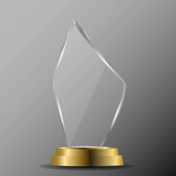 Glas Schijnt Trofee Geïsoleerd Zwarte Achtergrond Glazen Trofee Award Vector — Stockvector