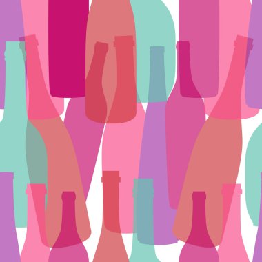 Farklı şekilli renkli şarap şişeleri ile Seamless Modeli paketi kağıt. Düz tasarım vektör çizim