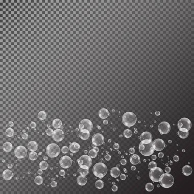 Siyah şeffaf arka plan üzerinde izole gökkuşağı yansıma kümesi ile gerçekçi sabun köpüğü. vektör çizimi