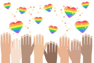 LGBT gökkuşağı kalpler. Eşcinseller hakları kutluyor. Eşcinsel aşk. Gurur. Vektör çizim