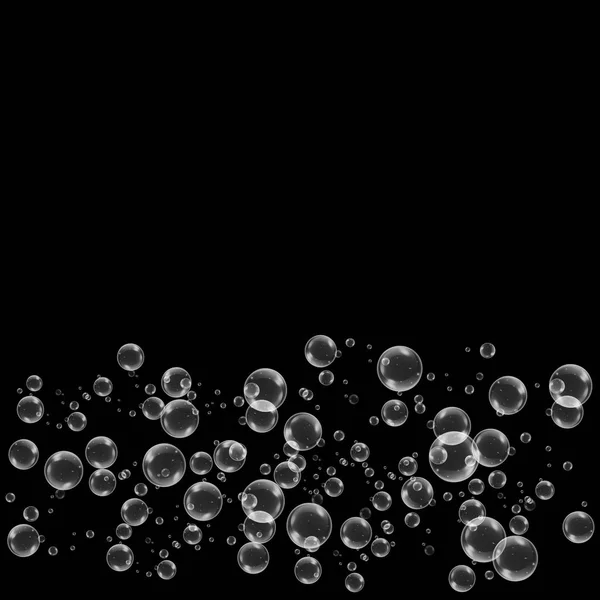 Realistische Seifenblasen Mit Regenbogenreflexion Auf Schwarzem Hintergrund Vektorillustration — Stockvektor