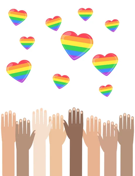 Corazones Arco Iris Lgbt Celebrando Los Derechos Los Gays Amor — Archivo Imágenes Vectoriales
