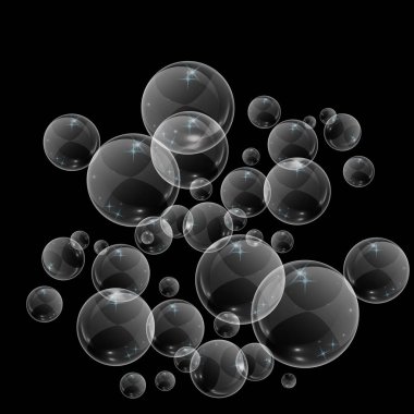 Siyah arka plan üzerine izole kabarcık sualtı doku. Su, deniz, okyanus gazlı parıldıyor. Denizaltı vektör çizim.