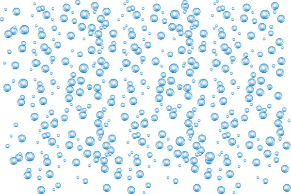 Bubbles underwater texture isolated on white background. Fizzy sparkles in water, sea, ocean. Undersea vector illustration.