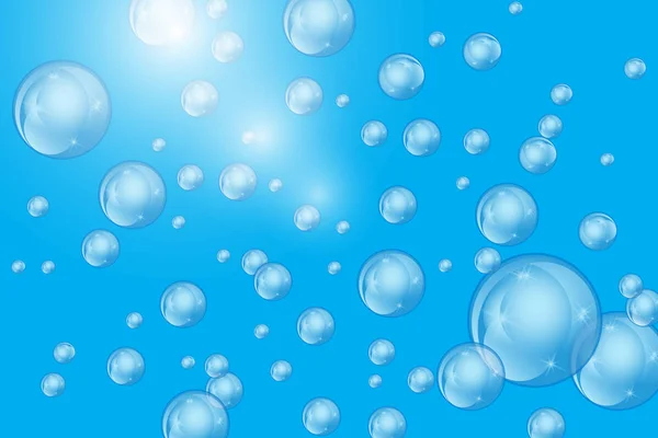 Bubblor Vattnet Textur Isolerad Blå Bakgrund Kolsyrad Gnistrar Vattnet Havet — Stock vektor