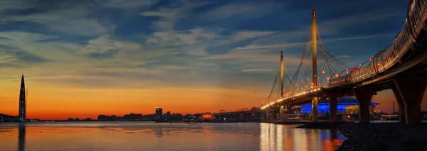 Panorama Grand Format Diamètre Ouest Grande Vitesse Pont Haubans Rivière — Photo