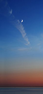 Denize moon ile gece gökyüzünün geniş açılı dikey Panoraması