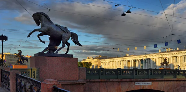 Широкоформатная Панорама Аничкова Моста Невском Проспекте Санкт Петербурге — стоковое фото