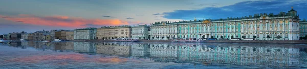 Velké Formáty Panorama Řeka Něva Palácové Nábřeží Poustevna Soumraku Západu — Stock fotografie