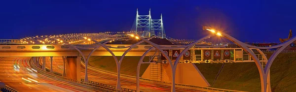 Nacht Grootformaat Panorama Van Noord Westelijke High Speed Diameter Tuibrug — Stockfoto