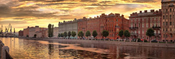 Groot Formaat Panorama Van Fontanka Rivier Talud Stralen Van Ondergaande — Stockfoto