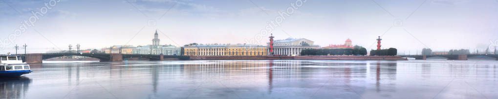 Panorama of the Neva and the Spit of Vasilievsky island in St. P