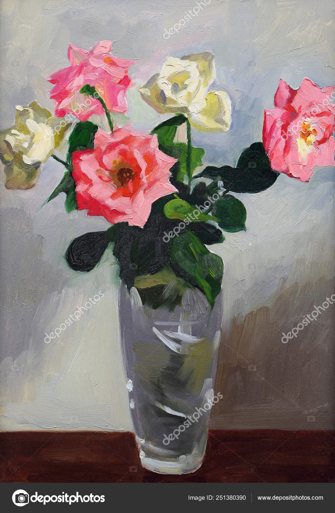 Still Life With Vase And Flowers Oil On Canvas Stock Photo