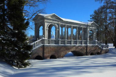 Pushkin kış Catherine Park mermer Köprüsü