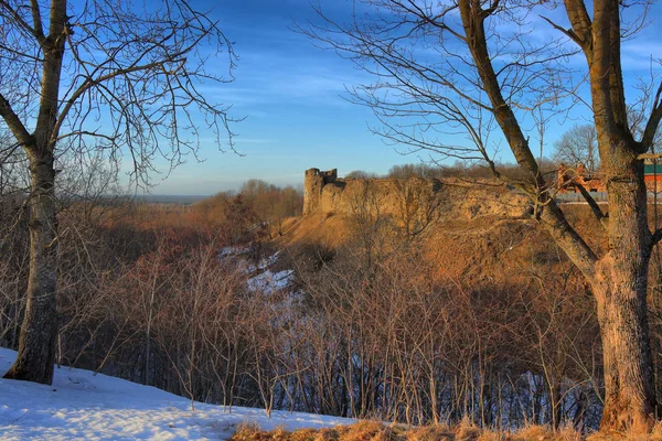 Spring panorama with the Koporye fortress — Stock Photo, Image