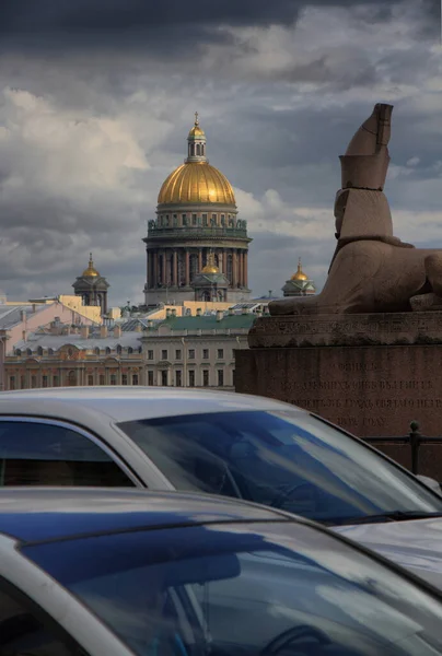 São Petersburgo Rússia Ago 2020 Esfinge Aterro Universidade Contra Pano — Fotografia de Stock