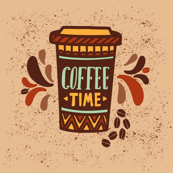 Векторні ілюстрації каву йти з написи в ретро кольори. Забрати Кубок з рукописних кажучи кофе тайм. — стоковий вектор