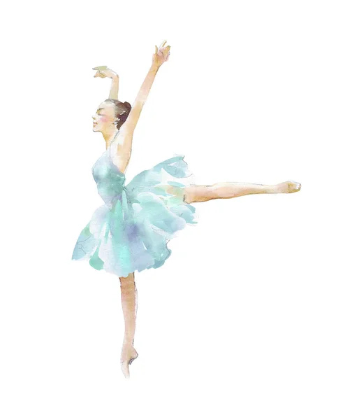 Ballerina Dansar Izolated Vita Akvarell — Stockfoto