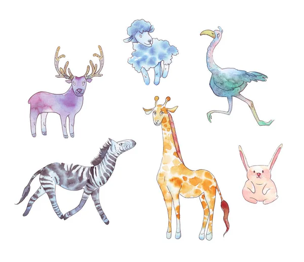 Set Animals Watercolor Illustration Isolated — Stock Photo, Image