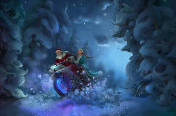 Santa Claus Snow Maiden Ilustracji Lasu — Zdjęcie stockowe