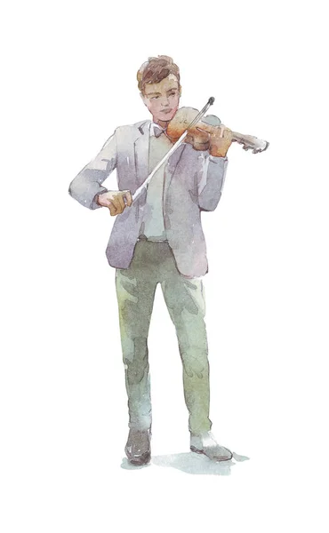 Man Playing Violin Watercolor Illustration — Stock Photo, Image