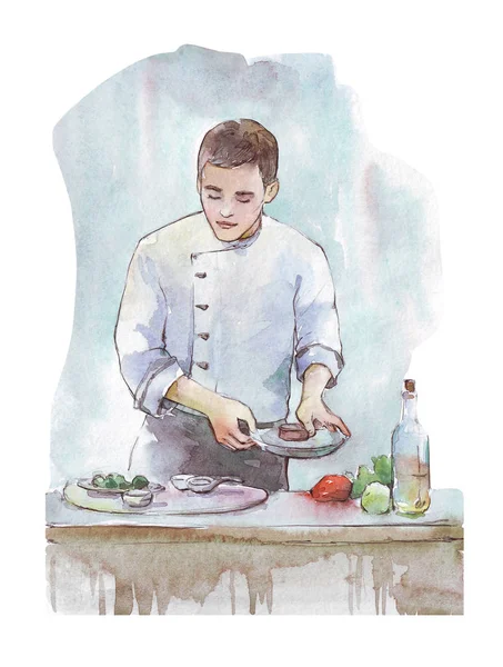 chef cooking watercolor illustration isolated