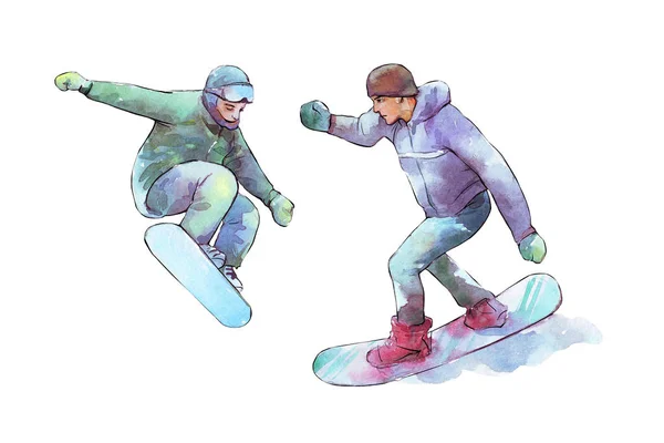 Snowboarding homem aquarela ilustração — Fotografia de Stock