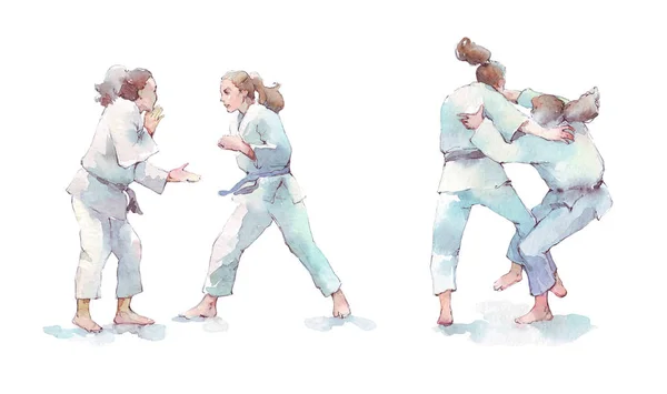 Två kvinnor slåss judo — Stockfoto
