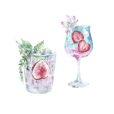 pembe ve mavi kokteyl suluboya