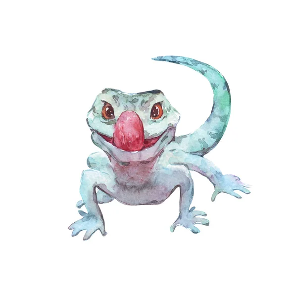 Illustration d'aquarelle de lézard vert drôle — Photo