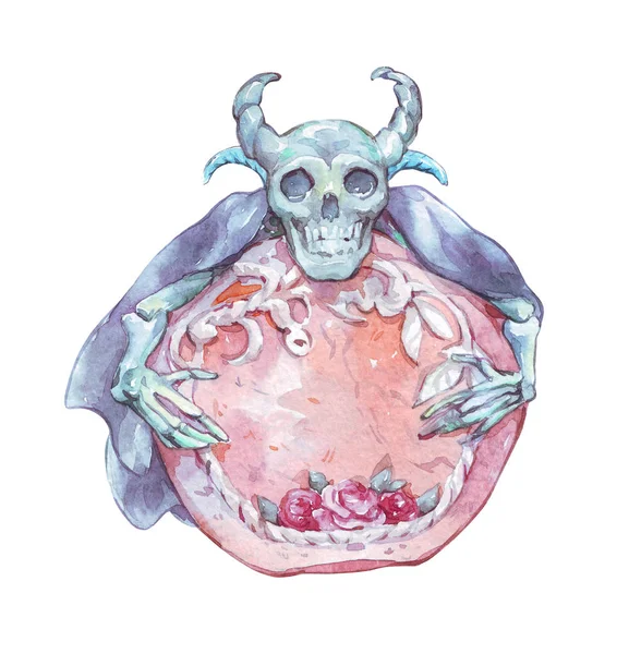 Watercolor skull with horns — Stock Photo, Image