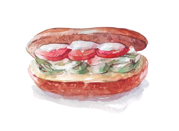 Sandwich mit Tomaten Aquarell — Stockfoto