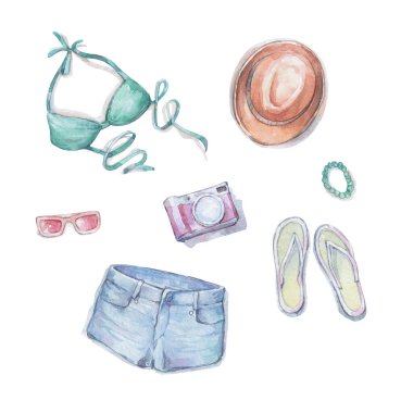 yaz giysileri yassı suluboya sanatı izole