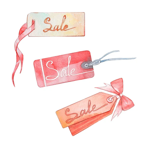 set of sale price tags with a ribbon watercolor art