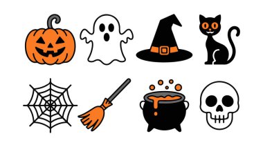 Cadılar Bayramı illüstrasyonunda balkabakları, yarasalar ve tüyler ürpertici gece vektör süslemeleri yer alıyor.