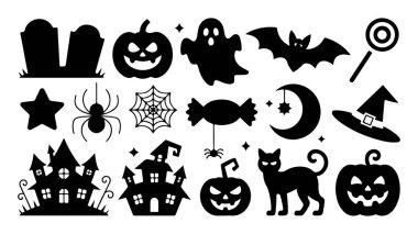 Hayaletli cadılar bayramı öğeleri. Balkabağı, yarasa ve ürkütücü gece gökyüzü gibi klasik Cadılar Bayramı öğelerini içeren canlı bir vektör tasarımı mevsimsel kutlamalar için mükemmel..