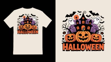 Klasik elementli ürkütücü cadılar bayramı t-shirt tasarımı
