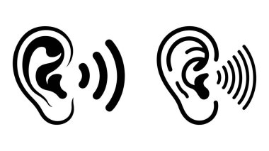 Ses Dalgaları grafikli kulaklı basit bir Siyah Çizgi Çizimi, Ses Dalgası simgesi ile Kulak