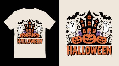 Klasik elementli ürkütücü cadılar bayramı t-shirt tasarımı