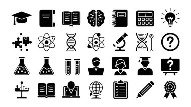 Dijital projeler için modern eğitim ve bilim ikonu. Akademik ve Bilimsel Simgeler Ayarlandı 