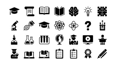 Dijital projeler için modern eğitim ve bilim ikonu. Akademik ve Bilimsel Simgeler Ayarlandı 